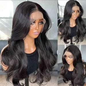 "Noir Elegance" : Lace-Front Wig with Silky Curtain Bangs (Black)