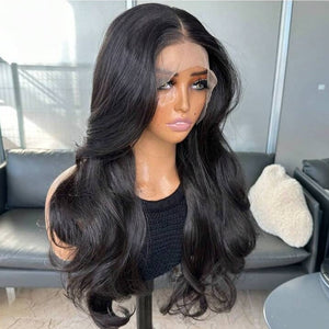 Natural Black Curtain Bangs Human blend Lace Front Wig