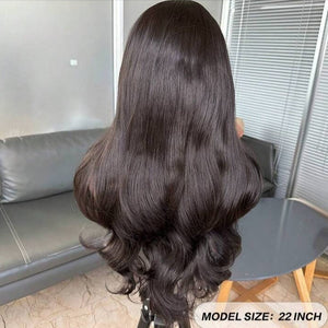 Natural Black Curtain Bangs Human blend Lace Front Wig