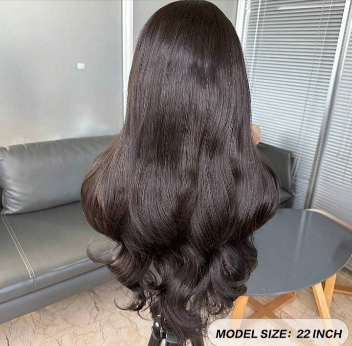 "Noir Elegance" : Lace-Front Wig with Silky Curtain Bangs (Black)