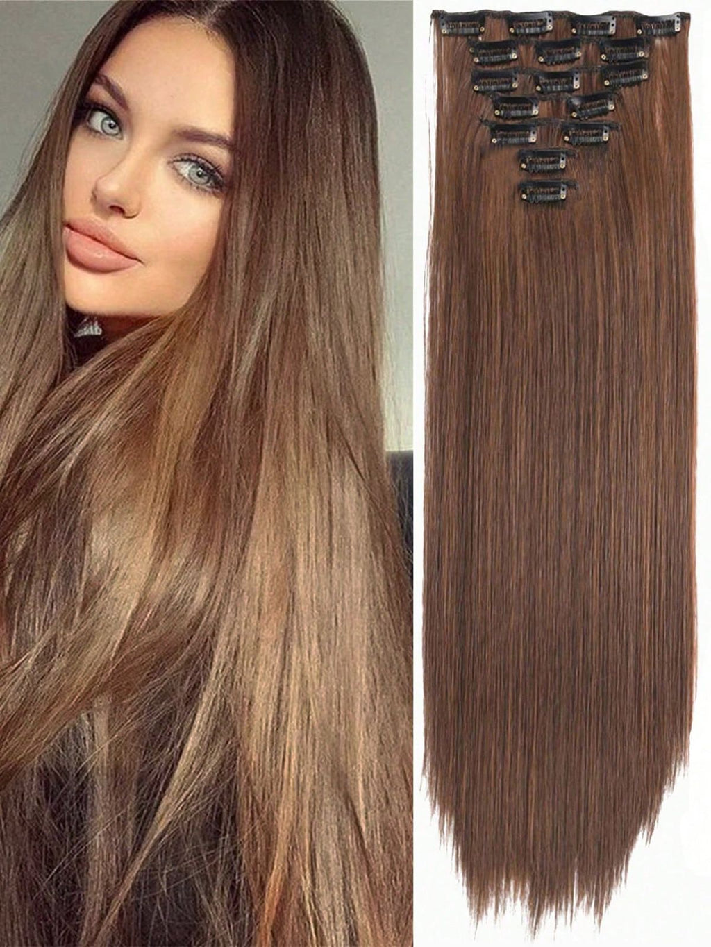 “Mocha Silk Crown" – 23" Full-head, Long, Straight 10pc Clip-In Extensions (mocha brown)