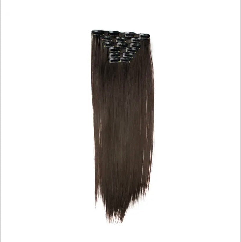 “Midnight Sleek” – 23” (6pc) Straight Clip-In Extensions
