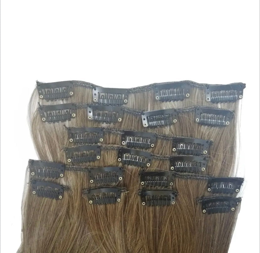 “Mocha Silk Crown" – 23" Full-head, Long, Straight 10pc Clip-In Extensions (mocha brown)