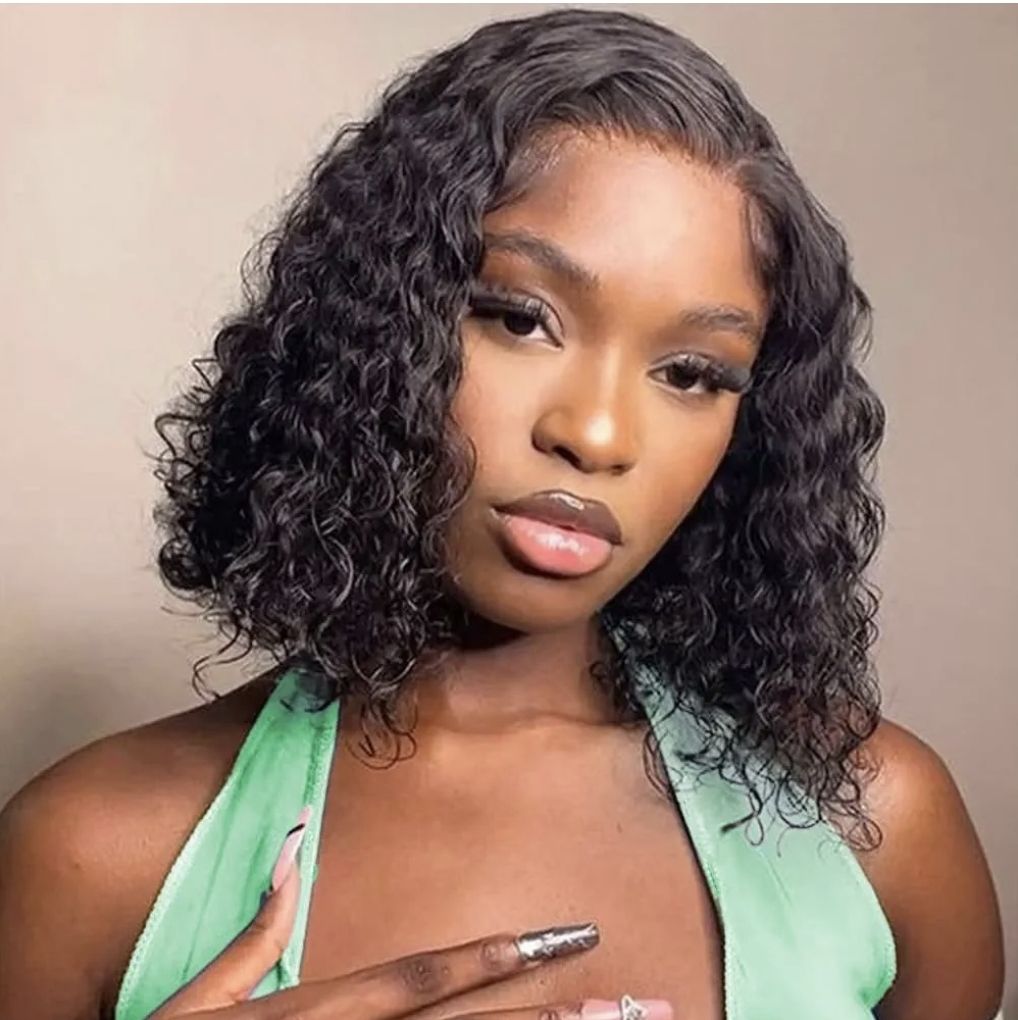 “Velvet Curls” – 10" Glueless Deep Wave Brazilian Bob (black)