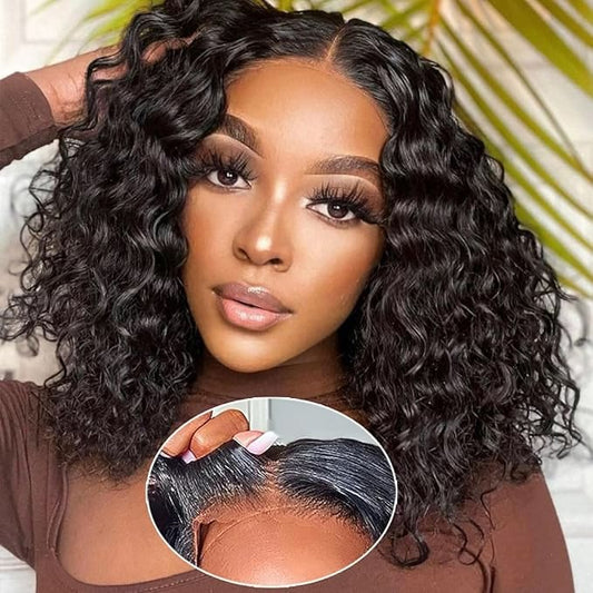 “Velvet Curls” – 10" Glueless Deep Wave Brazilian Bob (black)