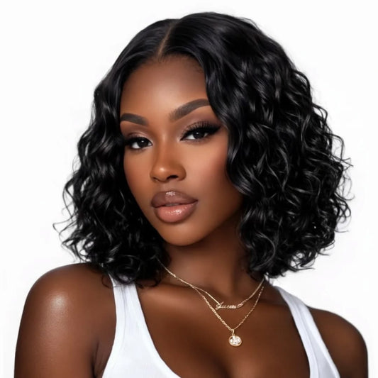 “Velvet Curls” – 10" Glueless Deep Wave Brazilian Bob (black)