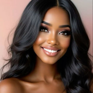 "Noir Elegance" : Lace-Front Wig with Silky Curtain Bangs (Black)