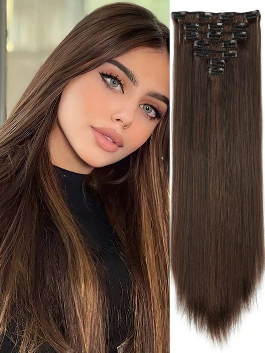 “Midnight Sleek” – 23” (6pc) Straight Clip-In Extensions